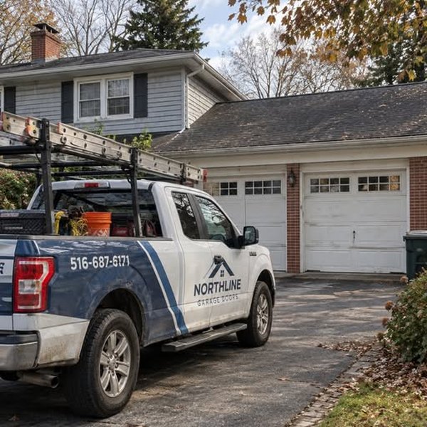 NorthLine Garage Doors truck parked in a driveway